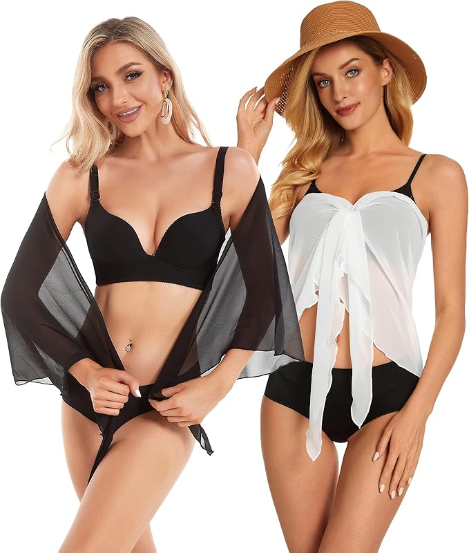 CHICGAL 2 Pieces Women Beach Sarong Bathing Suit Wrap Skirt Sheer Bikini Swimsuit Cover Ups for Swimwear