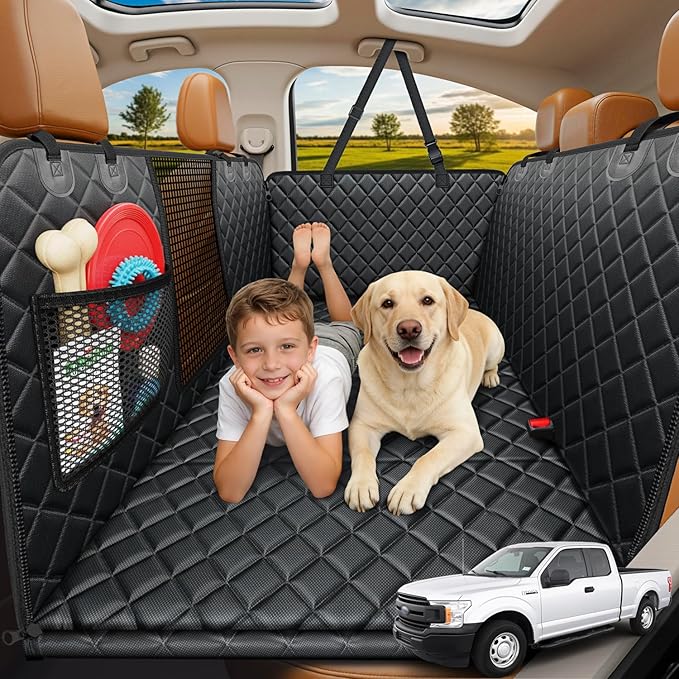 URPOWER Large Back Seat Extender for Dogs, Hard Bottom Dog Car Seat Cover for Extended Cab Trucks, Waterproof Dog Hammock Pet Travel Bed Rear Seat Protector Holds 400lbs for Ford F-150 SuperCab