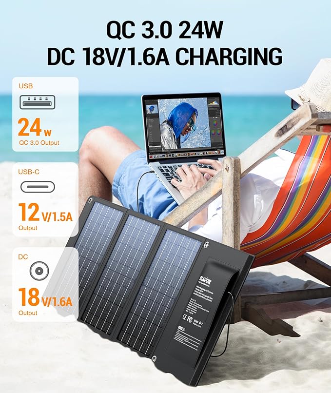 BLAVOR 10W Plus 30W Solar Charger, Foldable Solar Panel for Camping, IPX4 Waterproof, Solar Battery Charger Compatible with Solar Generators, Phones, Tablets