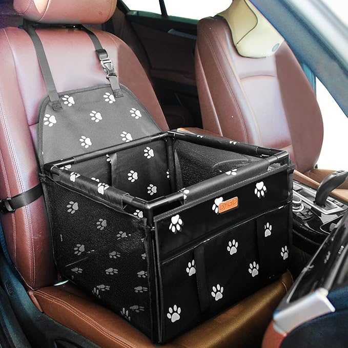 BYGD Pet Dog Booster Seat, with 12 PVC Upgraded Support Tubes and Clip-On Safety Leash, Breathable and Foldable Pet Car Basket, Stable Suitable for Small and Medium Pets