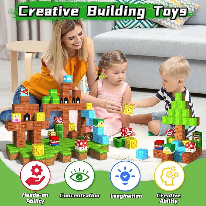 Magnetic Blocks,1.21" 48PCS Large Magnetic Building Blocks for Toddlers 3 4 5 6 7 8 Year Old Creative Magnet Cubes for Kids Ages 3-5 4-8 Learning Sensory Toys Birthday Easter Gift for Boys Girls 3+