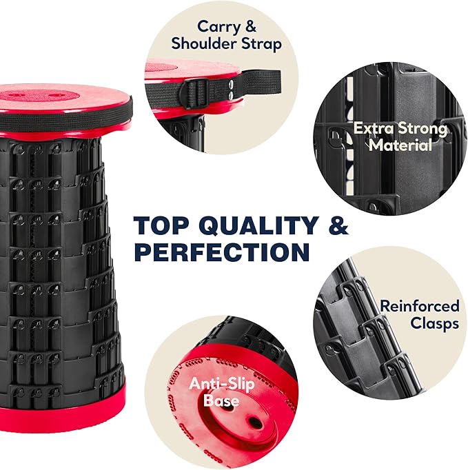 2025 Upgraded Collapsible Stool, Portable Folding Stool Max 620lb, Height Adjustable Retractable Telescopic Seat, Travel Chair, Foldable Camping Seat or Footrest Gift for Outdoors