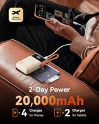 INIU 20000mAh Power Bank, Smaller 45W PD Fast Charging Portable Charger, Battery Pack with Build in USB C Cable, Travel Phone Flight-Safe Powerbank for iPhone 17 16 Samsung S26 Google iPad, Beige
