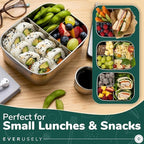 Everusely - Bento Box - Green, 27oz / 0.8 L - Stainless Steel Lunch Box with Leakproof Condiment Container - 3 Compartment Snack Organizer for On the Go Meals - Freezer & Dishwasher Safe