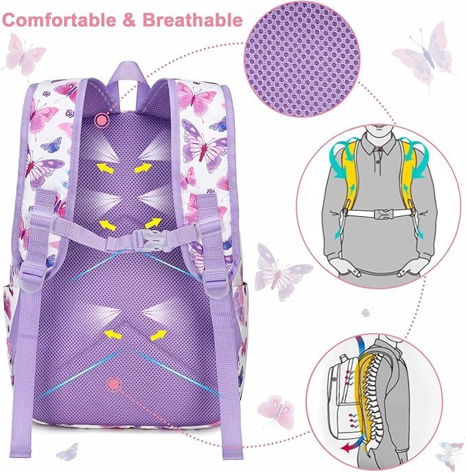 CAMTOP Preschool Backpack for Kids Girls Butterfly Toddler Backpacks Kindergarten School Bookbags(Age 3-8, Colorful Butterfly)