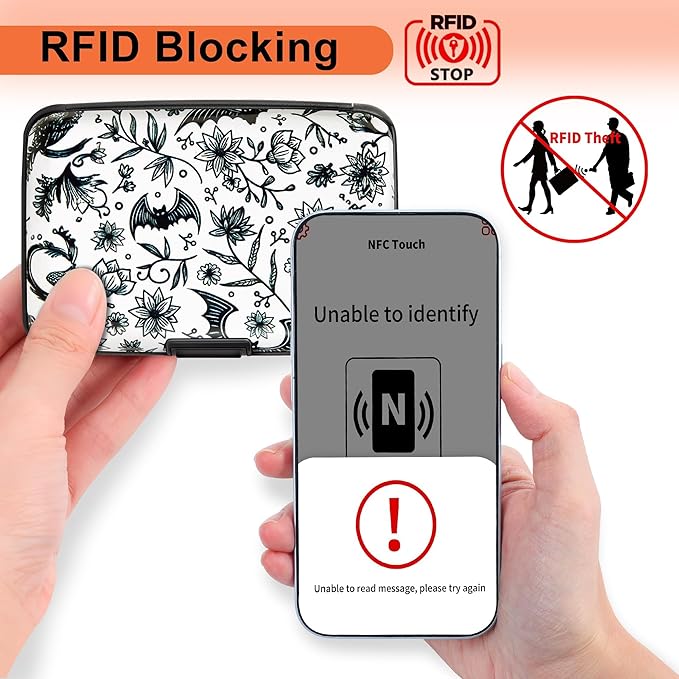 Mayski Credit Card Holder, RFID Blocking, Aluminum Alloy Hard Case, Small Mini Business Metal Wallet for Women Men, Bat