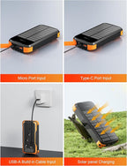 MINRISE Solar Power Bank 40000mAh, Portable Charger PD 20W Fast Charging Solar Charger Power Bank Built in 4 Cables and USB-C in/Output, Camping Essentials External Battery Pack with Flashlights