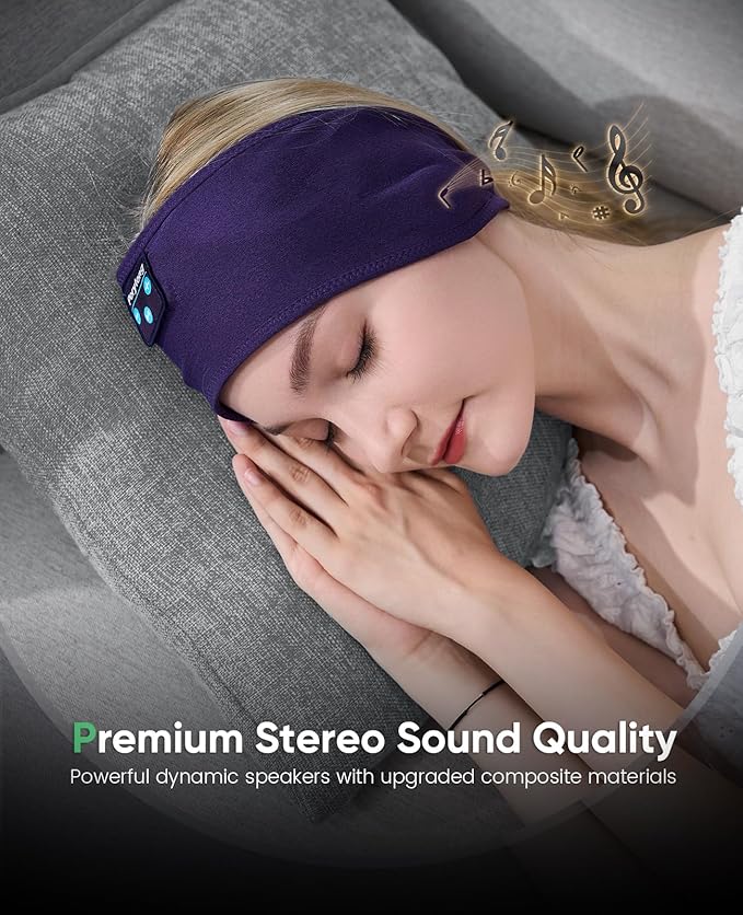 Perytong Sleep Headphones Bluetooth Headband - Yoga, Unisex, with Immersive Stereo Sound, 10 Hours Battery, Comfy Headband Material
