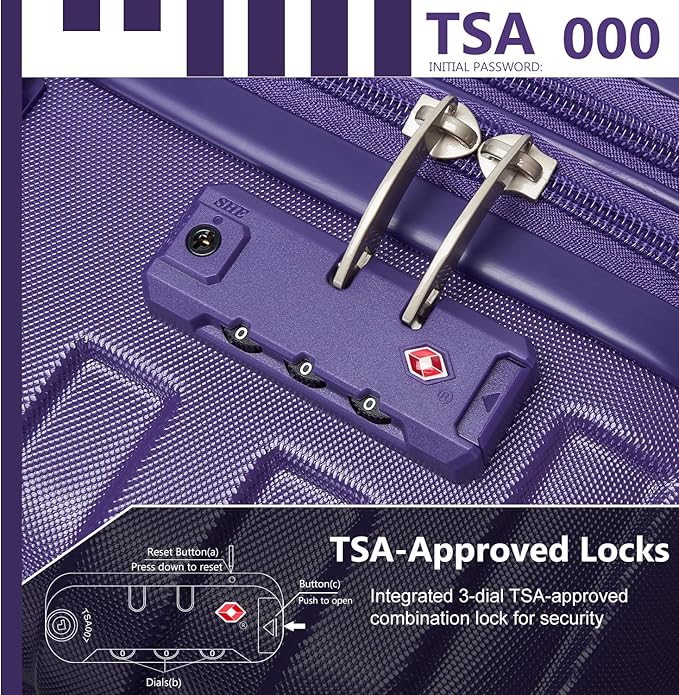 6 Piece Luggage Sets with Bags, Lightweight Expandable Checked Luggage Sets, Hardshell ABS Spinner Wheels Carry on Suitcase with TSA Lock, for Travel, Women Men (Purple, 18/20/24/28inch+2bags)