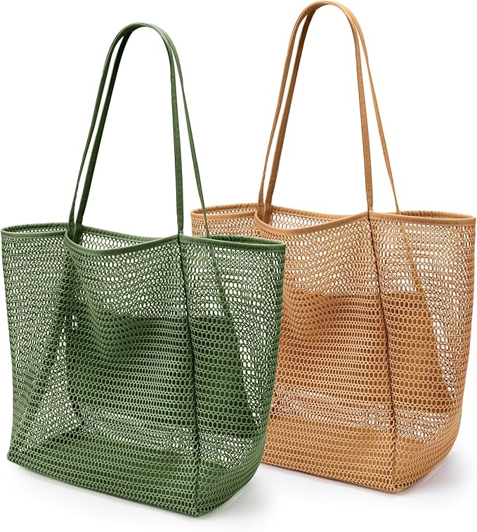 KALIDI Beach Nylon Mesh Tote Bag, Casual Tote Bag Hobo Women Foldable MAX 23L Shoulder Bag For Beach Picnic Vacation