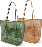 KALIDI Beach Nylon Mesh Tote Bag, Casual Tote Bag Hobo Women Foldable MAX 23L Shoulder Bag For Beach Picnic Vacation