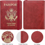 WALNEW Passport Holder for Travel, RFID Passport Cover Wallet for Women Men, PU Leather Passport Book Card Holder Case with Pen, Travelling Essentials for Flying