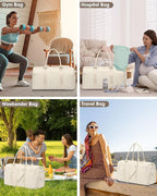 Women Weekender Travel Duffle Bag: Travel Duffel Overnight Bags with Shoe Compartment Large Carry on Tote with Toiletry Bag Weekend Traveling Yoga Gym Hospital Bag for Women with Wet Pocket Beige
