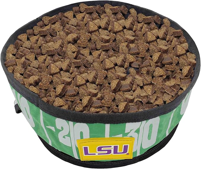 Pets First NCAA Michigan Wolverines Collapsible Dog Travel Bowl, Food and Water Bowl for Dogs & Cats. Lightweight Leak-Proof Pet Bowl for Travel with Football Field & Pebble-Grain Design