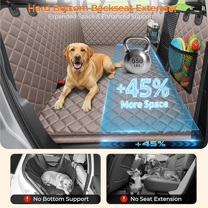 URPOWER 2026 Upgraded Back Seat Extender for Dogs - Large Hard Bottom Dog Car Seat Cover Holds 550lbs, Waterproof Dog Hammock Pet Bed with High-Density Foam Non-Slip Backseat Protector