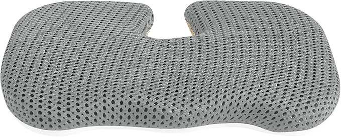 Gooo&Ma Air Fiber Seat Cushion for Office Chair, Breathable U-Shape Tailbone Relief Cushion for Desk Chair, Washable Ergonomic Chair Pad for Driving & Gaming, Cooling Mesh Back Support(Grey)