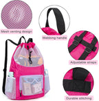 Swim Bag for Kids Mesh Beach Backpack for Girls Lightweight Drawstring Beach Bag Swimming Pool Sports Gym String Bag (Purple)