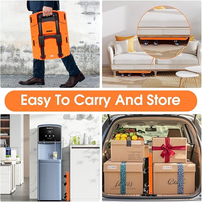 Folding Hand Truck with 6 Wheels and Elastic Ropes - Portable Heavy Duty Dolly Cart for Travel and Moving