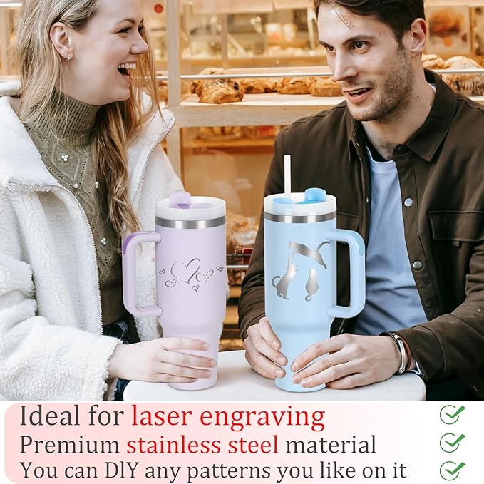 4 Pack 40 Oz Tumblers with Handle Bulk, Double Wall Vacuum Insulated Stainless Steel Tumblers with Lid and Straw, 40 oz Cups with Silicone Spill Proof Stopper Set (Black,Sky Blue,Purple,Hot Pink)