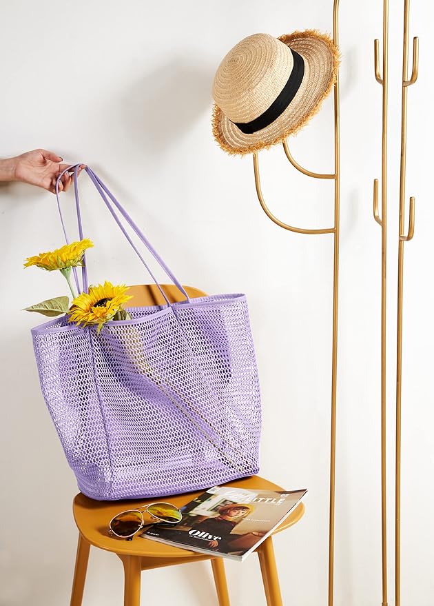 KALIDI Beach Nylon Mesh Tote Bag, Casual Tote Bag Hobo Women Foldable MAX 23L Shoulder Bag For Beach Picnic Vacation