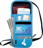 Travel Neck Wallet, RFID Blocking Passport Holder with Adjustable Neck Strap for Men and Women to Keep Cash, Credit Cards and Travel Documents Safe - Blue