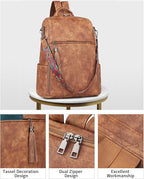 FADEON Leather Laptop Backpack for Women Designer 15.6 inch PU Laptop Bag, Ladies Travel Computer Work Backpack Brown