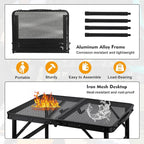 GREGIN Camping Table with Mesh Desktop, Lightweight & Portable Small Folding Grill Table, Height Adjustable Metal Outdoor Table for Camp, Cooking, BBQ, RV, Picnic-2 FT Black