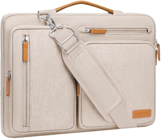 MOSISO 360 Protective Laptop Shoulder Bag,15-15.6 inch Computer Bags Compatible with MacBook Pro 16 inch, HP, Dell, Lenovo, Asus Notebook,Side Open Messenger Bag with 4 Zipper Pockets, Sand
