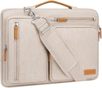 MOSISO 360 Protective Laptop Shoulder Bag,15-15.6 inch Computer Bags Compatible with MacBook Pro 16 inch, HP, Dell, Lenovo, Asus Notebook,Side Open Messenger Bag with 4 Zipper Pockets, Sand