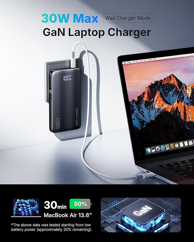 INIU 3-in-1 Portable Charger, 45W 10000mAh Fast Charging Power Bank, Built-in USB C Cable & Foldable Wall Plug, Travel Essentials, Battery Pack for iPhone 17 16 15 Series, Samsung, MacBook, etc. Green