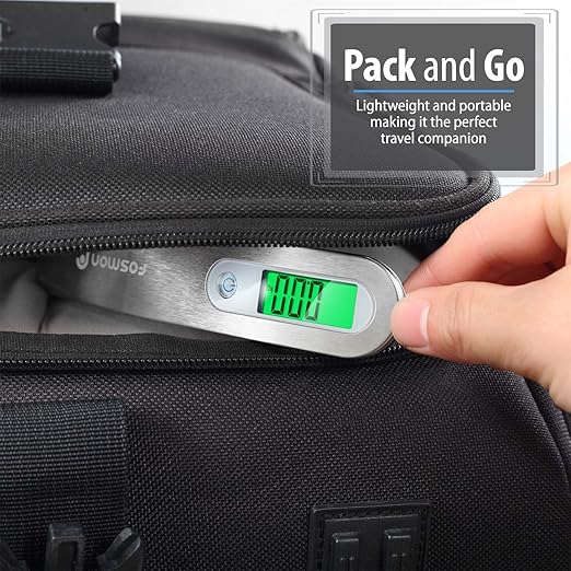 Fosmon Digital Luggage Scale, Digitial LCD Display Backlight Baggage Scale with 110lbs Capacity, Portable Stainless Steel Hanging Luggage Weight Scale with Tare Function for Travelers - Silver