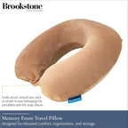 Brookstone Travel Neck Pillow - Lightweight U-Shaped Memory Foam Travel Pillow for Airplane, Car Travels & Sleeping, Khaki
