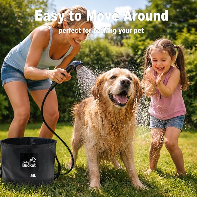 Rechargeable Camping Shower with Heater,1600W Water Heater,6000mAh Shower Pump with LED Display Foldable Bucket Outdoor