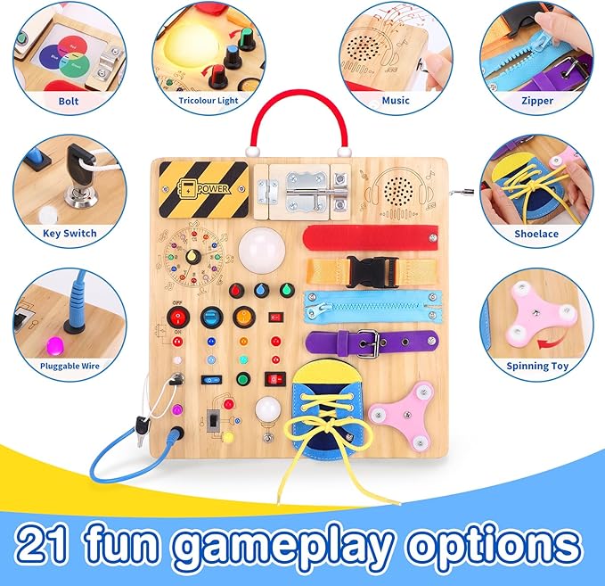 Grarain Busy Board for Toddlers - Montessori Educational Toy for 1-3 Year Old Boys & Girls | Travel-Friendly Sensory Learning Activity | Ideal for Kids with Autism(Busy Board v3)