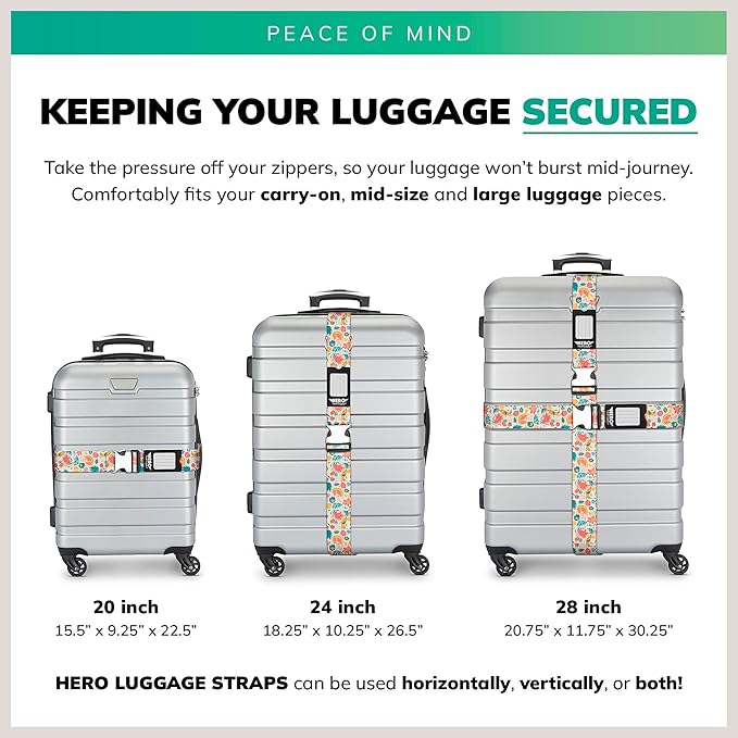 Hero Luggage Straps for Suitcases and Carry-On (2-Pack) Heavy-Duty Secure Belts with 700+ lbs. Max Force Tension (Hummingbirds)