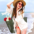 KALIDI Upgrade Version Beach Mesh Tote Bag MAX 27L Large capacity,Shoulder Bag Nylon Hobo Women Casual Foldable Beach Picnic