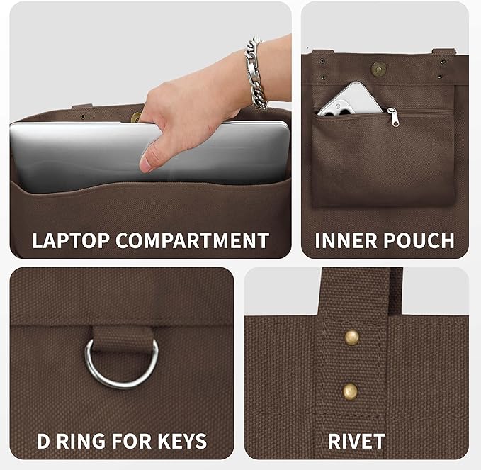 HOMESPON Large Canvas Tote Bag for Women Everything Bag with Pockets and Laptop Sleeve