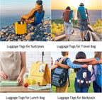 Luggage Tags for Suitcases, 2 Pack Cute PU Leather Luggage Tag TSA Approved with Stainless Steel Loop and Address Card Baggage Tag for Travel&Cruise Ships&Shipping Geometric Leaf, by Chelmon