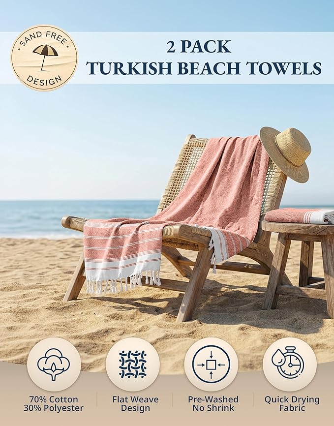 LANE LINEN Turkish Beach Towel 2 Pack, Oversized Beach Towel 39"x71", Beach Essentials for Women, Large Pool Towel, Absorbent & Quick Dry, Sand Free Beach Towel - Bird of Paradise
