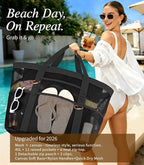 2026 Stylish & Spacious XX-Large Beach Bag for Women – Mesh × Canvas Tote with Top Zipper, 11 Tall Pockets | 40L+ Spacious, 11 Tall Pockets, Zipper Pouch, Secure Zip-Top, Sand-Resistant Base
