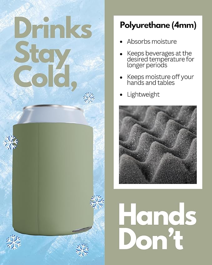 PartyPrints 25 Pack Champagne Blank Can Cooler Sleeves, Customizable Bulk Insulated Foam for Beer, Collapsible Plain Drink Holder, Cold Soda Insulator, 12oz Regular, 16oz Tall Cans