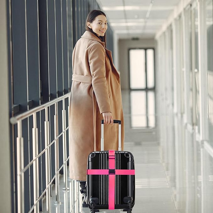 Luggage Straps for Suitcases TSA Approved Travel Belt 4 Pack by Chelmon (Rose Red)
