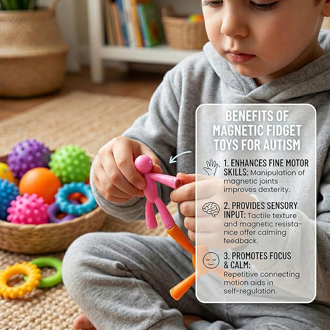 MAGMEN Airplane & Road Trip Toy Magnetic Fidget Toys 40PC Ultimate Set - 20 Classic + 20 Enhanced Grip X3 - STEM Travel Toys Kids ADHD Autism - Family Pack - Desk Toys Adults