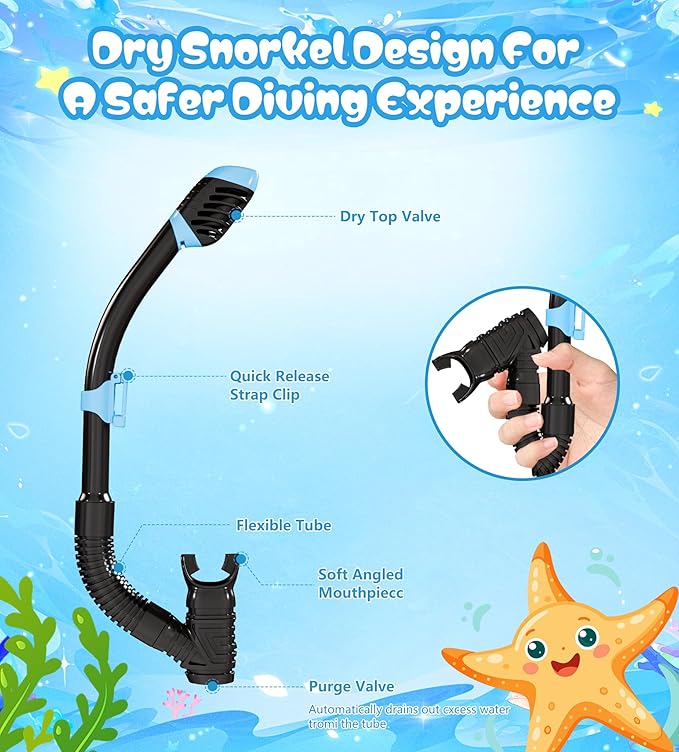 Aegend Snorkeling Gear for Adults Youth Kids, Snorkel Mask with Top Dry Valve - Panoramic View Anti-Leak and Anti-Fog with Mesh Bag for Snorkeling, Scuba Diving, Freediving & Swimming