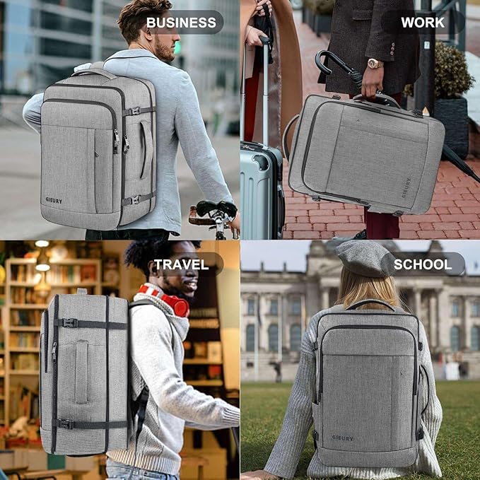 Gieury 55L Carry On Backpack, Extra Large Travel Backpack for Men & Women, Expandable Big Capacity For Airplanes, Travel Gifts for Men Women, Fits 18.4 Inch Laptop, Luggage Suitcase Daypack Bag, Grey