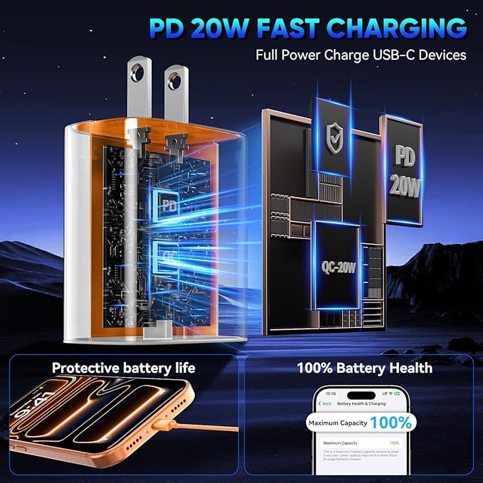 Phone 17 16 15 Pro Charger Fast Charging, 20W USB C Fast Charger Block with 10FT Long Type C Chargers Fast Charging Cable Cord for Phone 17/17 Pro/17 Pro Max/Air/16 Pro Max/16 Pro/15Pro-Cosmic Orange
