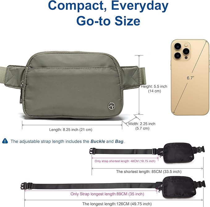 Pander Everywhere Belt Bag for Women, 5 Zipper Pockets Nylon Crossbody Fanny Pack Purse (White Opal)