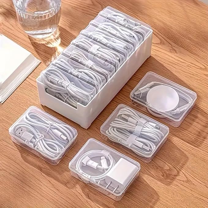 Cable Organizer Storage Box with 7 Wire Ties,Desktop Cable Management Box with Switch, Power Cord Organizer for Office,Home,Desk Accessories Storage Stationery Supplies（Clear）