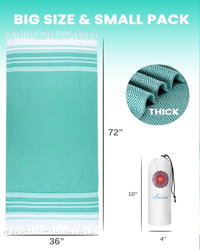 2 Pack Turkish Beach Towels Vacation Essentials Quick Dry Absorbent Adult Oversized Bath Pool Swim Long Towel Lightweight Thin Fast Drying Over The Lounge Chair Towel Sand Repellent Anti Green