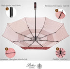 Balios Travel Folding Umbrella with Real Wood Handle Auto Open Close Vented Windproof Canopy - Designed in UK